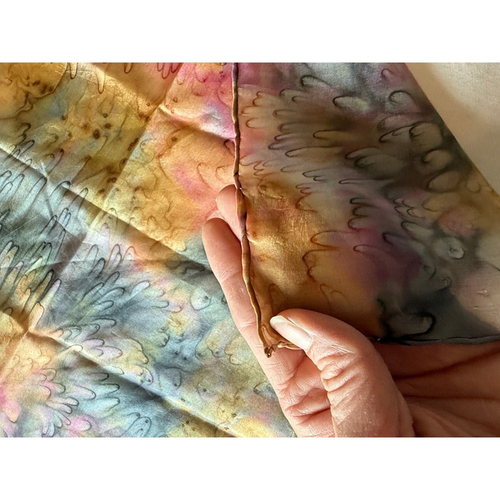 Vintage Silk Square Scarf Womens OS Multicolor Hand Painted Abstract Floral Art - Picture 10 of 10